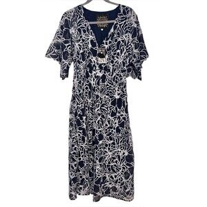 Johnny Was Navy Eyelet Bloom Midi Dress NWT Small Boho Embroidered
